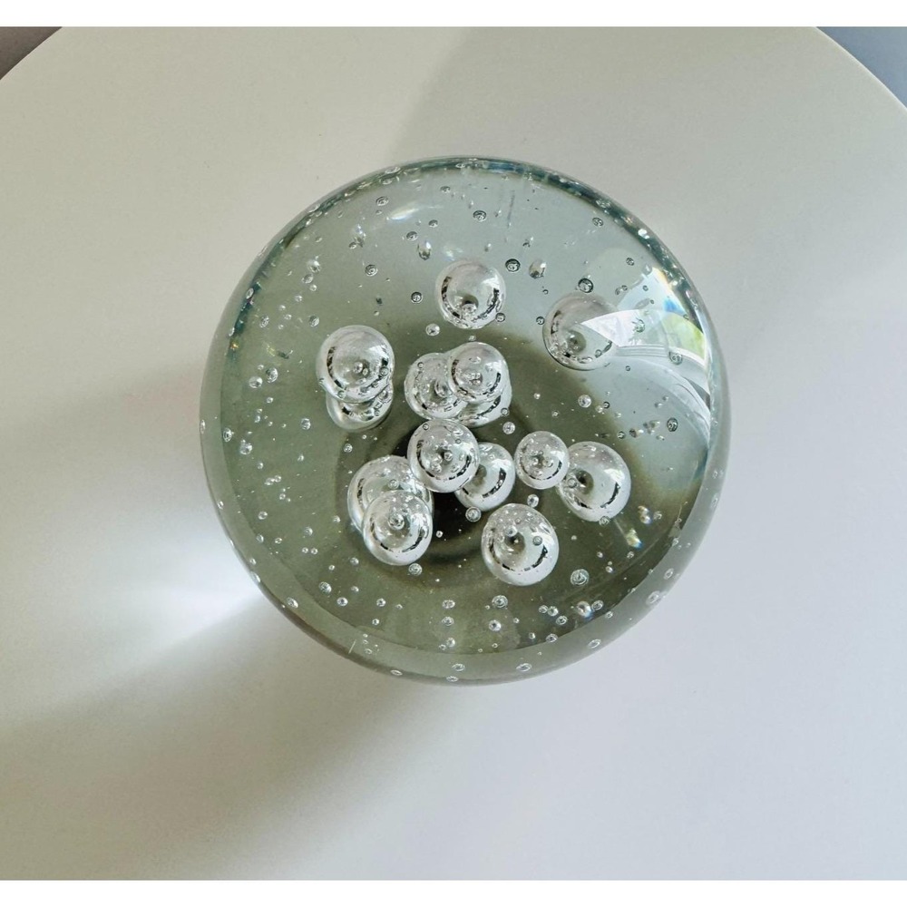 Bullicante Hand Blown Clear Controlled Bubble Art Glass Paperweight Glass 4.5"